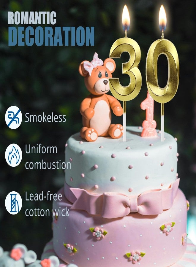 JUNSDUKE 30th Birthday Candles for Cake, Number Candles Decoration, Gold Birthday Cake Toppers for Men Women Anniversary Celebration (30th, Gold) - Image 5